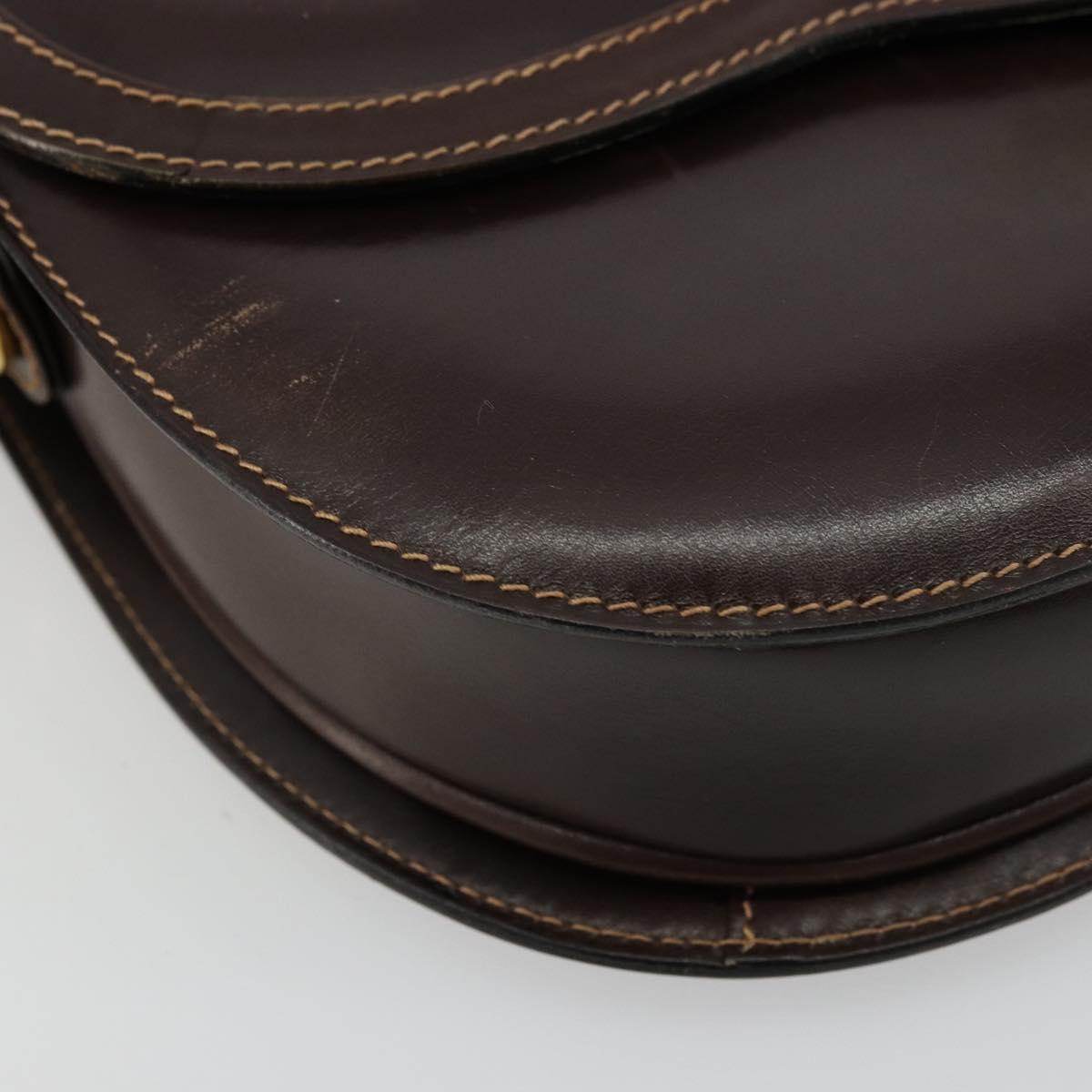 GUCCI Shoulder Bag Leather Brown Gold Auth ep14223