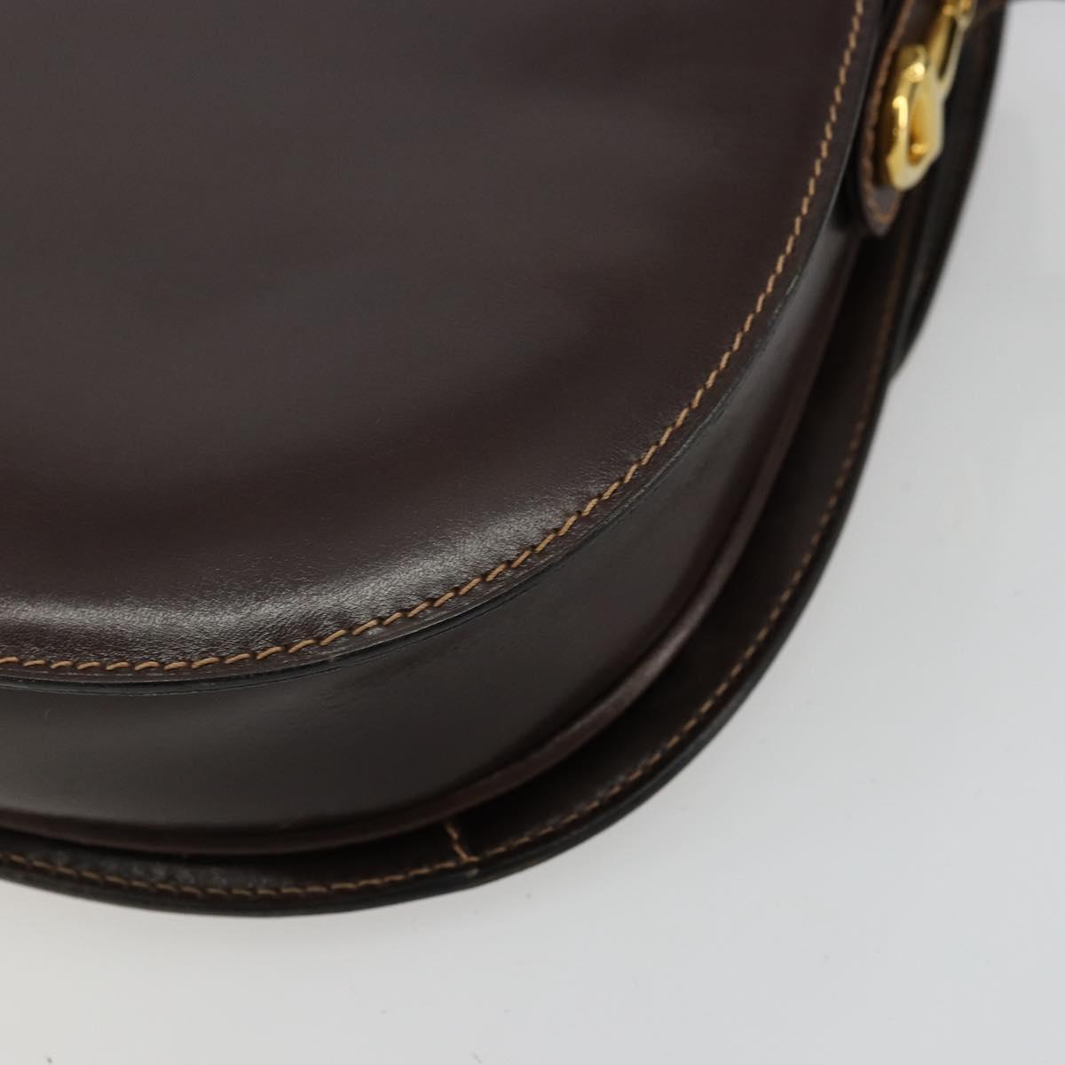 GUCCI Shoulder Bag Leather Brown Gold Auth ep14223
