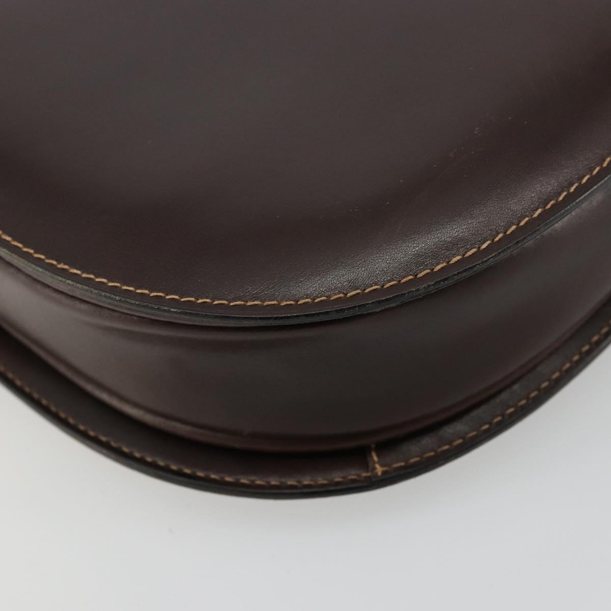 GUCCI Shoulder Bag Leather Brown Gold Auth ep14223