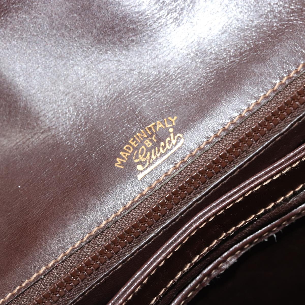 GUCCI Shoulder Bag Leather Brown Gold Auth ep14223