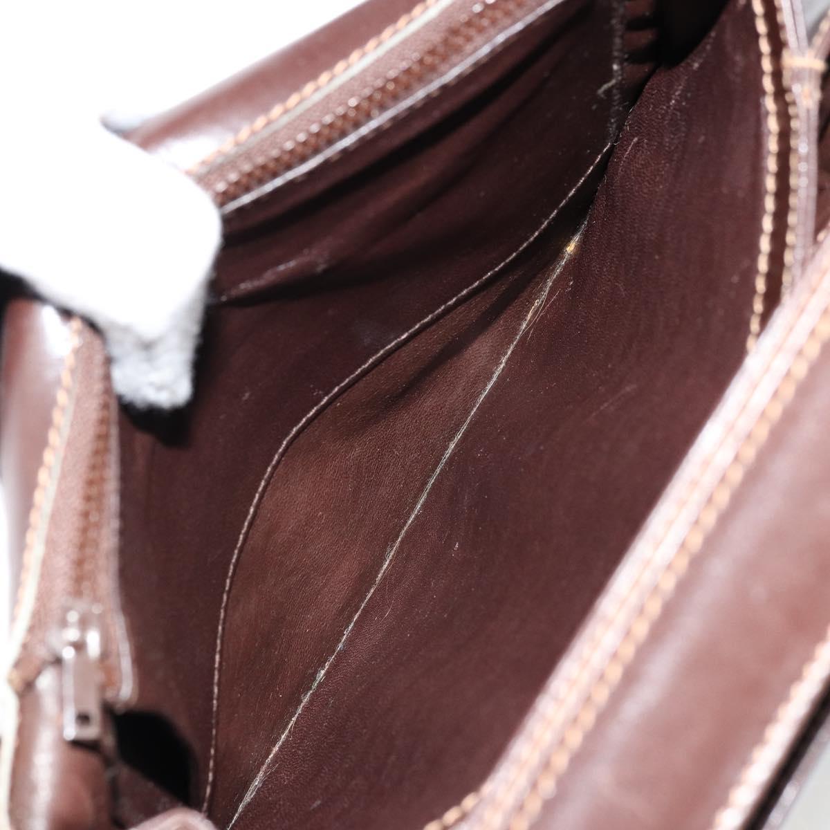 GUCCI Shoulder Bag Leather Brown Gold Auth ep14223