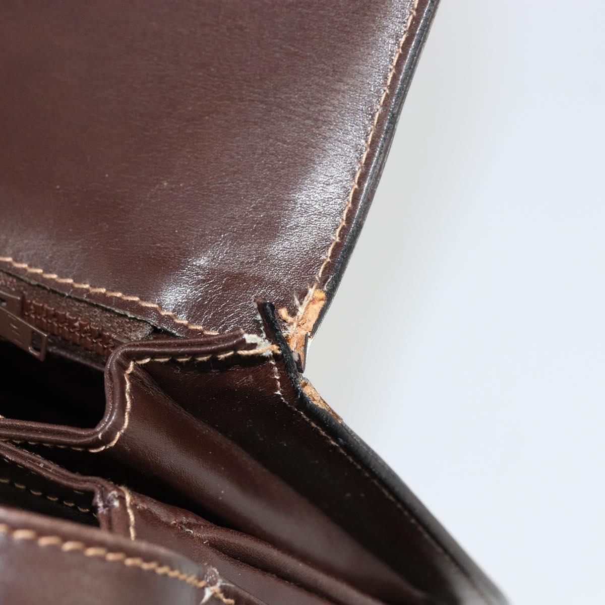 GUCCI Shoulder Bag Leather Brown Gold Auth ep14223