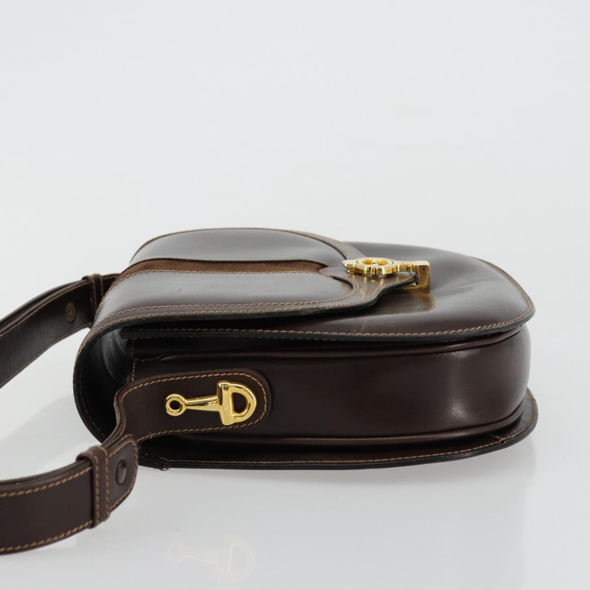 GUCCI Shoulder Bag Leather Brown Gold Auth ep14223