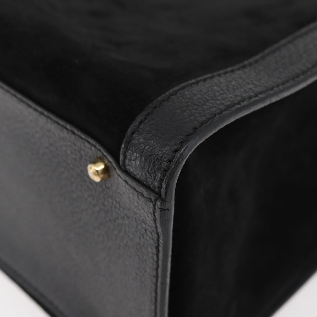 GUCCI Bamboo Hand Bag Suede Black Gold 002 0260 Auth ep14225