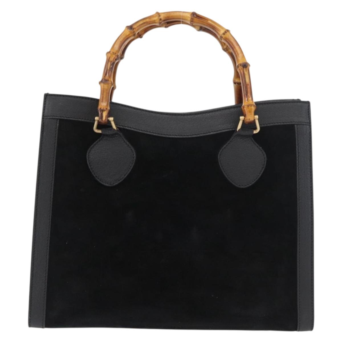 GUCCI Bamboo Hand Bag Suede Black Gold 002 0260 Auth ep14225
