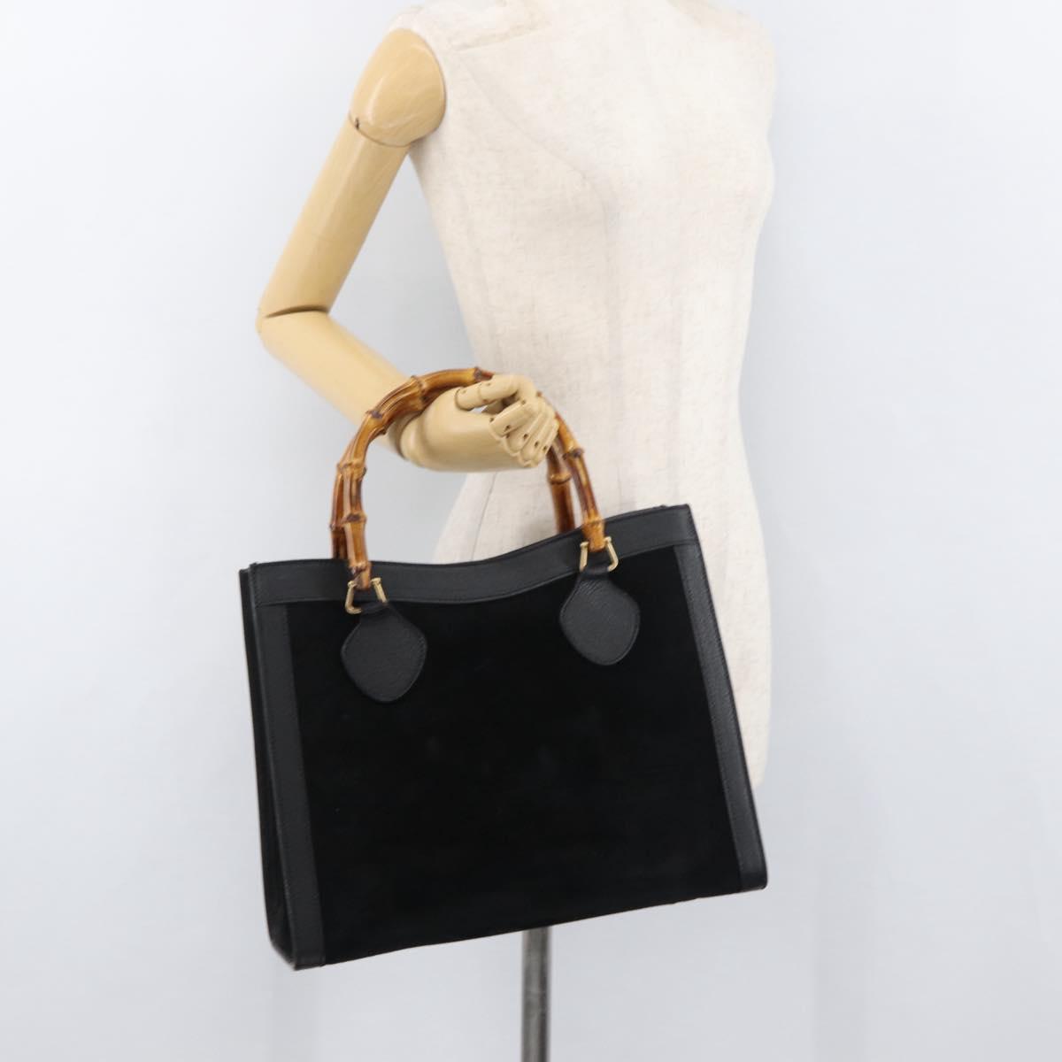 GUCCI Bamboo Hand Bag Suede Black Gold 002 0260 Auth ep14225