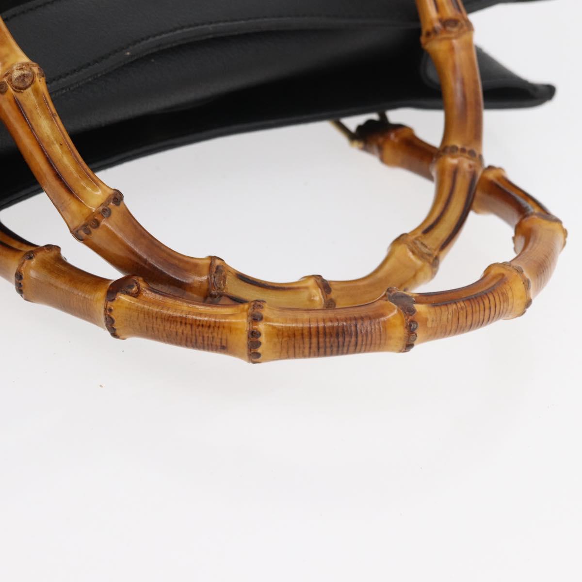 GUCCI Bamboo Hand Bag Suede Black Gold 002 0260 Auth ep14225