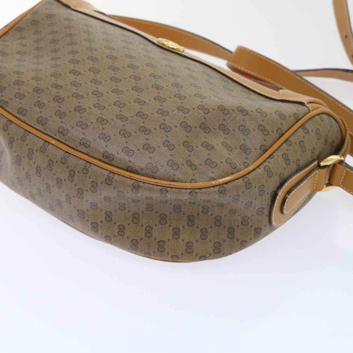 GUCCI Micro GG Canvas Web Sherry Line Shoulder Bag PVC Leather Beige Auth ep1423