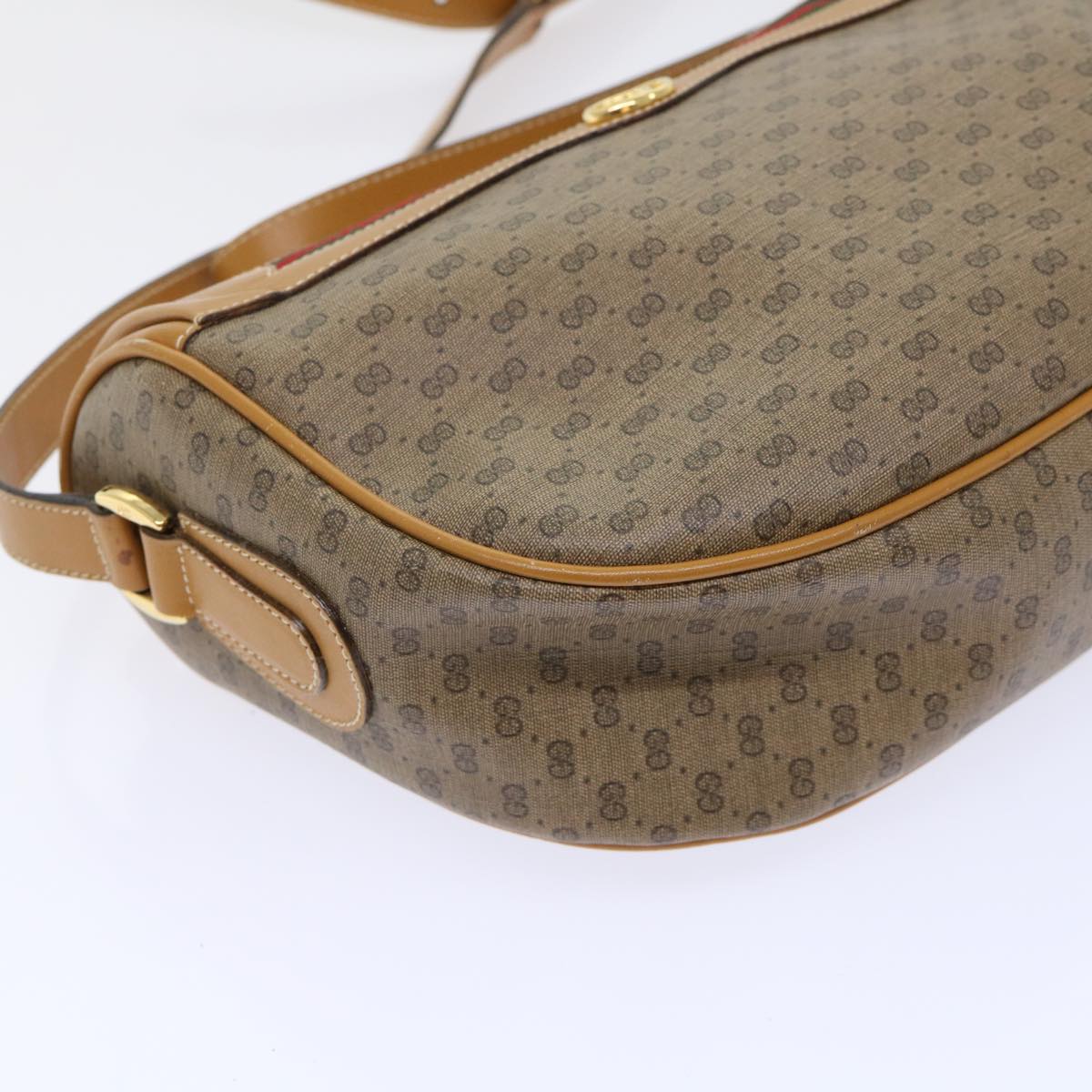 GUCCI Micro GG Canvas Web Sherry Line Shoulder Bag PVC Leather Beige Auth ep1423