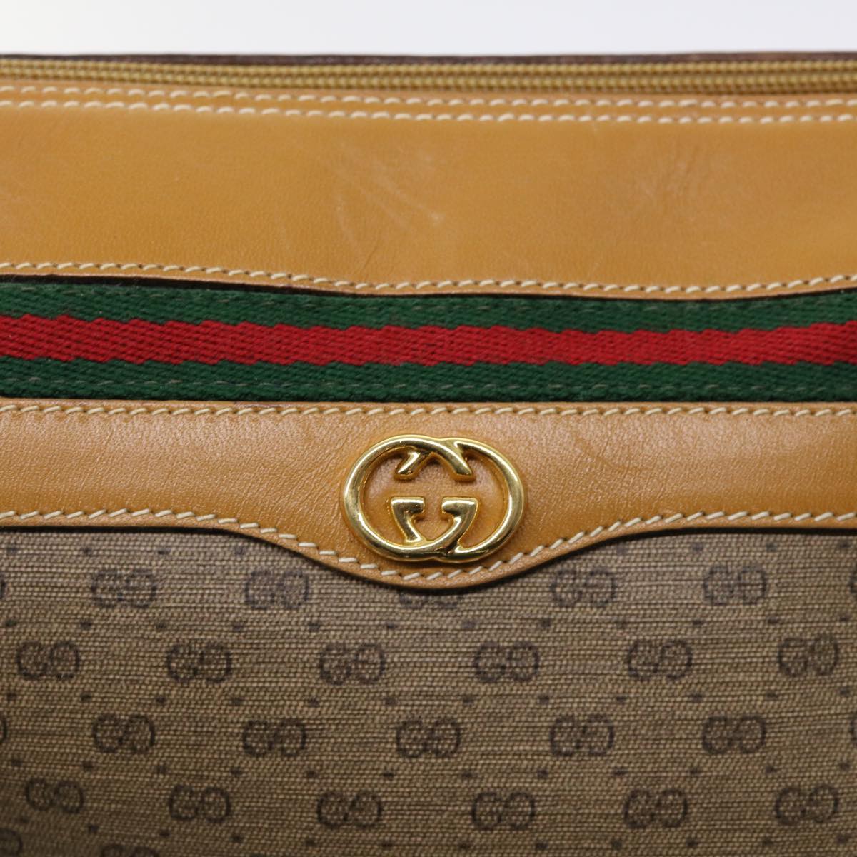 GUCCI Micro GG Canvas Web Sherry Line Shoulder Bag PVC Leather Beige Auth ep1423