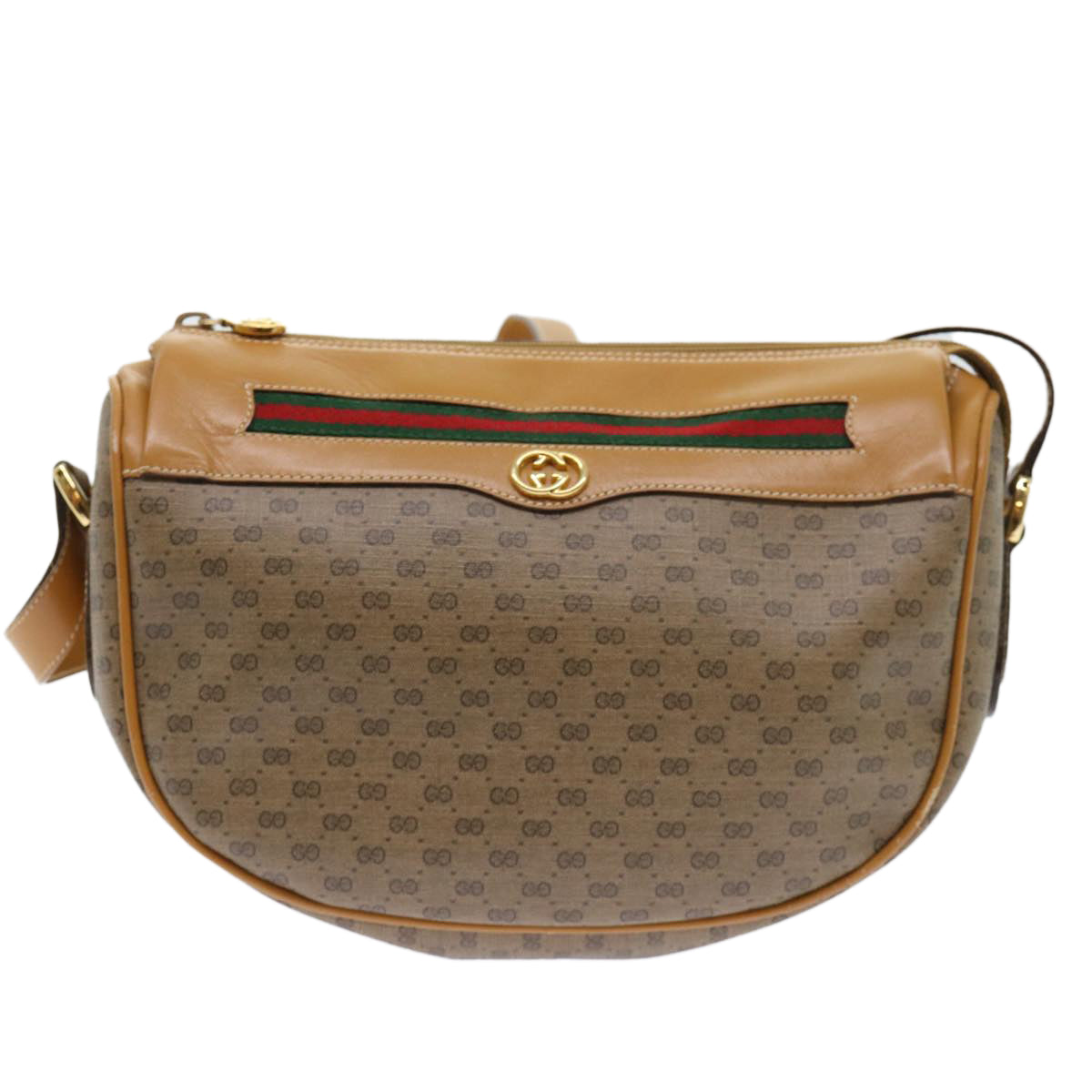 GUCCI Micro GG Canvas Web Sherry Line Shoulder Bag PVC Leather Beige Auth ep1423