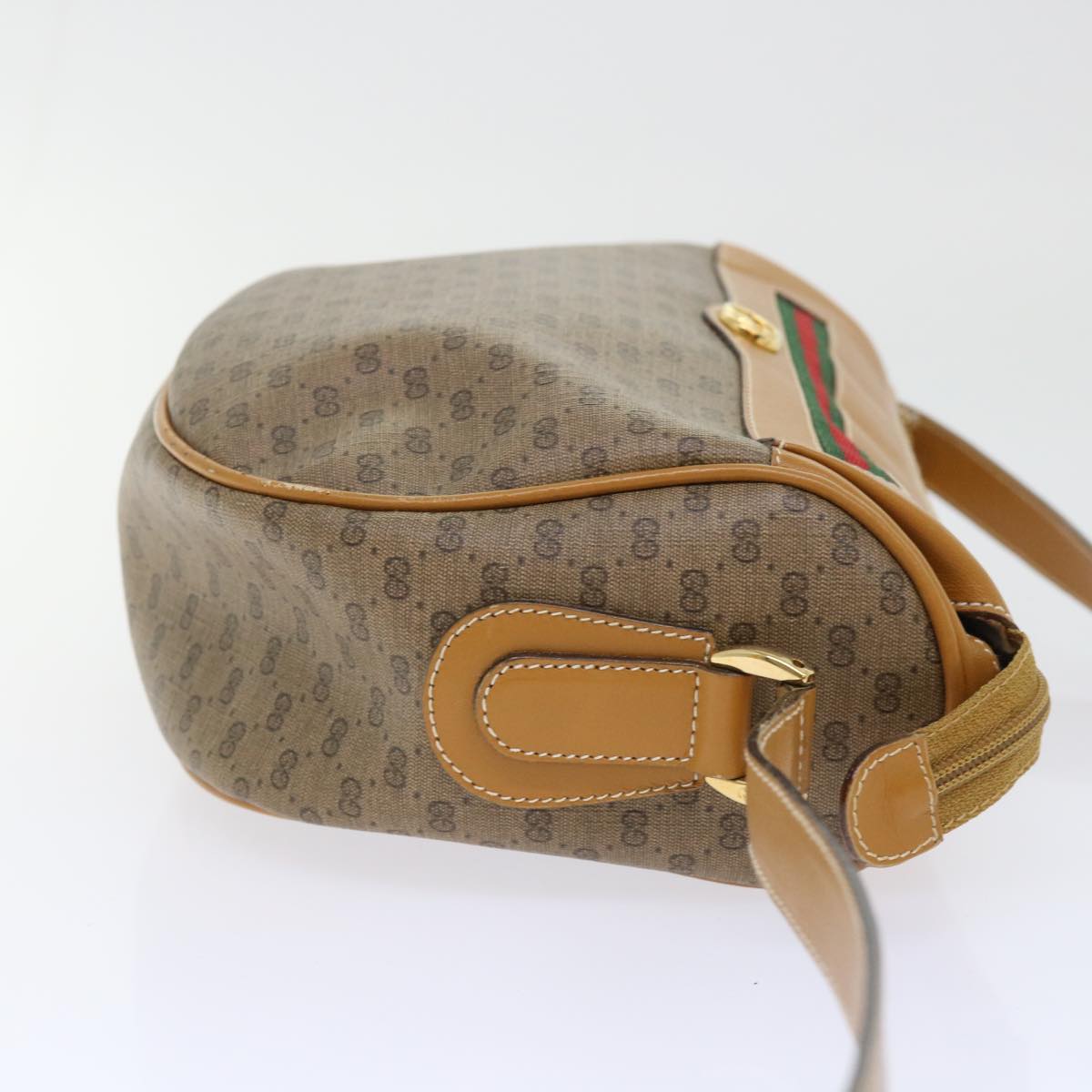 GUCCI Micro GG Canvas Web Sherry Line Shoulder Bag PVC Leather Beige Auth ep1423