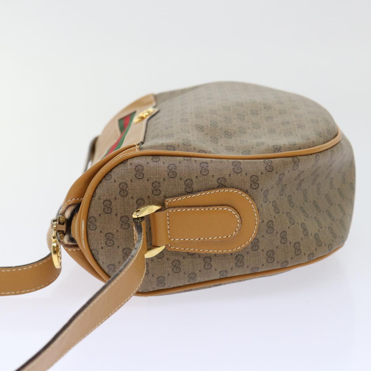 GUCCI Micro GG Canvas Web Sherry Line Shoulder Bag PVC Leather Beige Auth ep1423