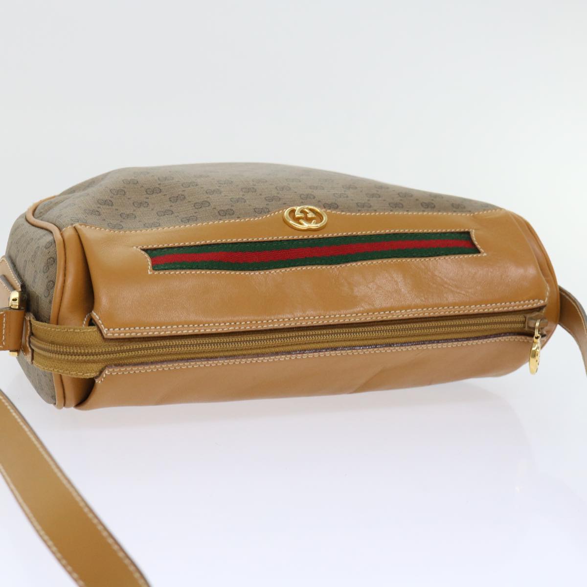 GUCCI Micro GG Canvas Web Sherry Line Shoulder Bag PVC Leather Beige Auth ep1423