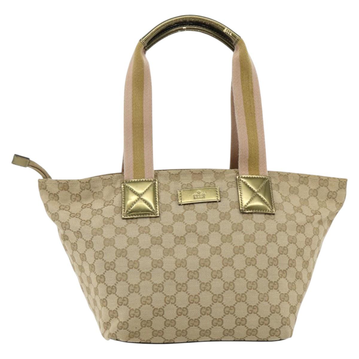 GUCCI GG Canvas Sherry Line Tote Bag Beige Gold 131230 Auth ep14230