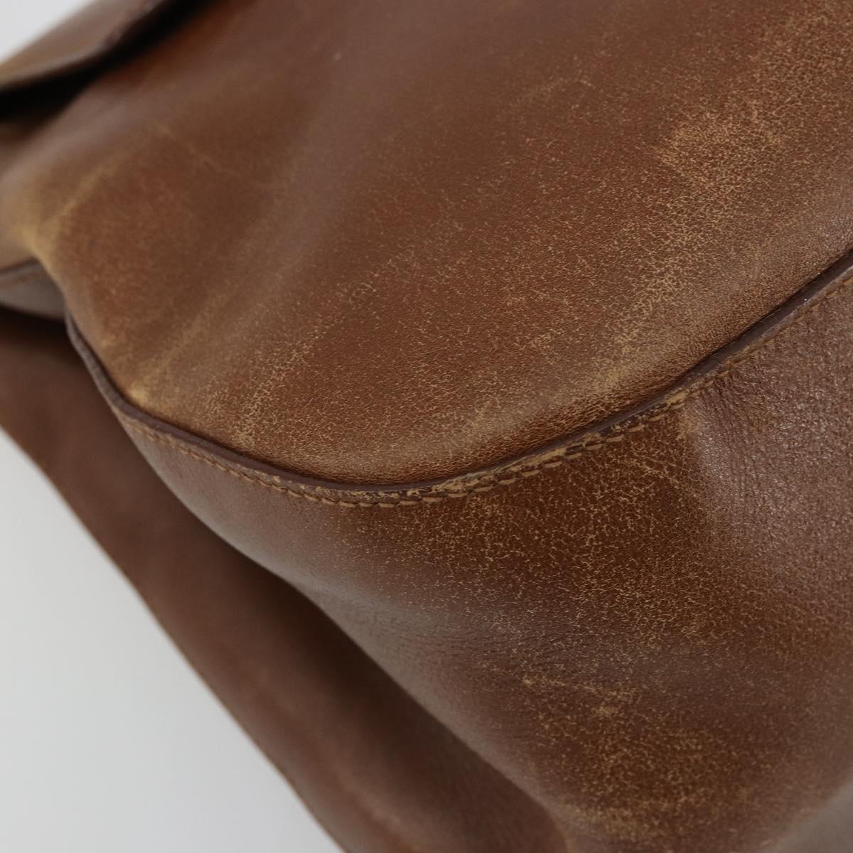 PRADA Shoulder Bag Leather Brown Gold Auth ep14232