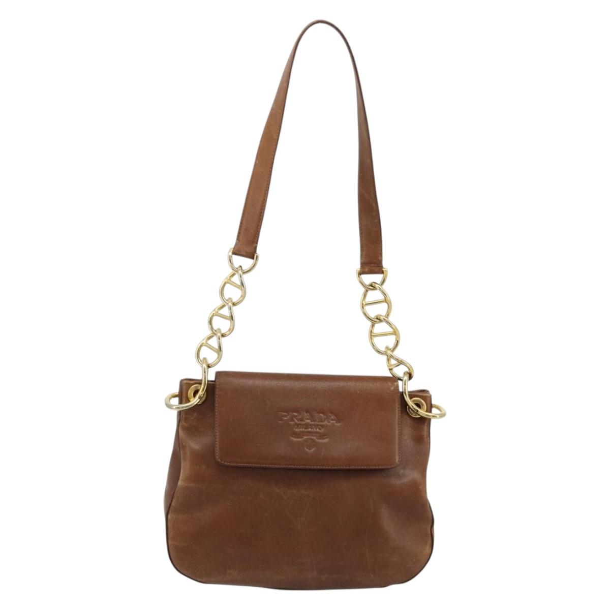 PRADA Shoulder Bag Leather Brown Gold Auth ep14232