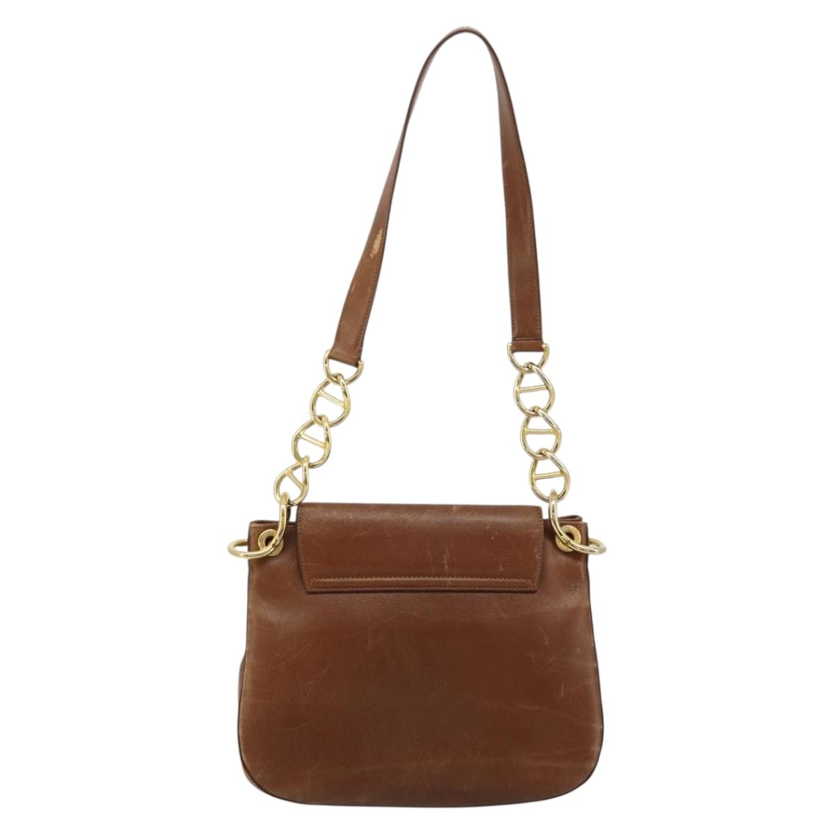 PRADA Shoulder Bag Leather Brown Gold Auth ep14232
