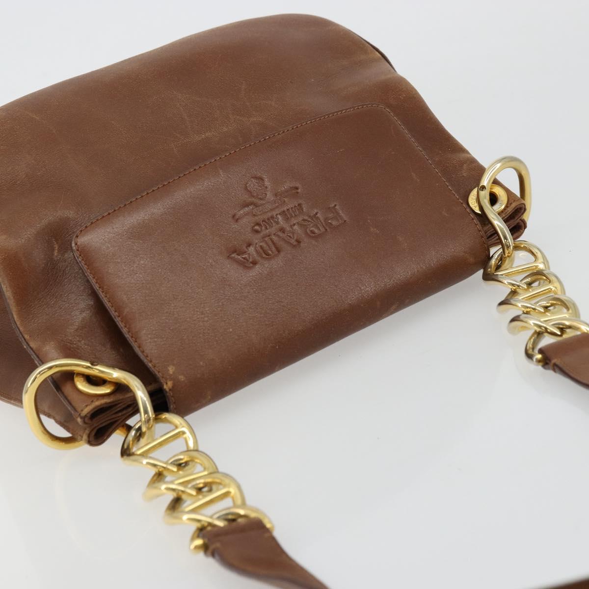 PRADA Shoulder Bag Leather Brown Gold Auth ep14232
