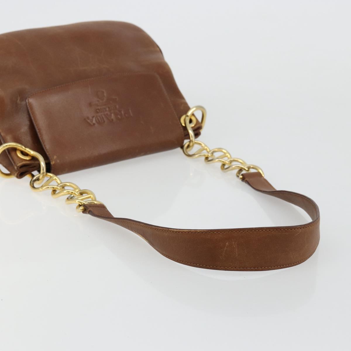 PRADA Shoulder Bag Leather Brown Gold Auth ep14232