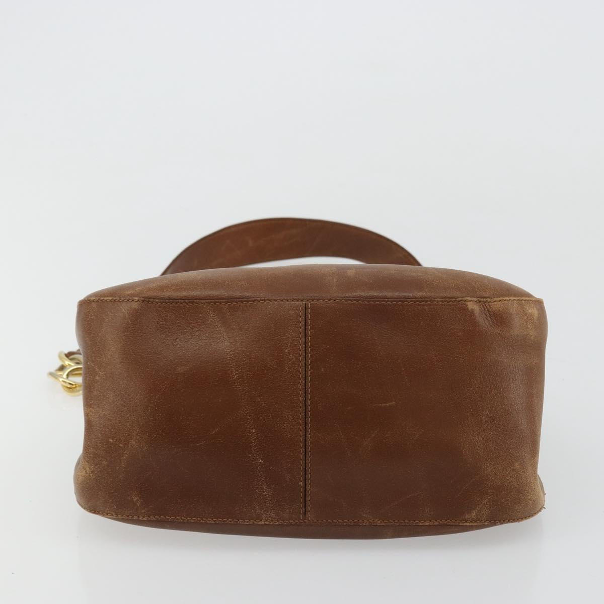 PRADA Shoulder Bag Leather Brown Gold Auth ep14232