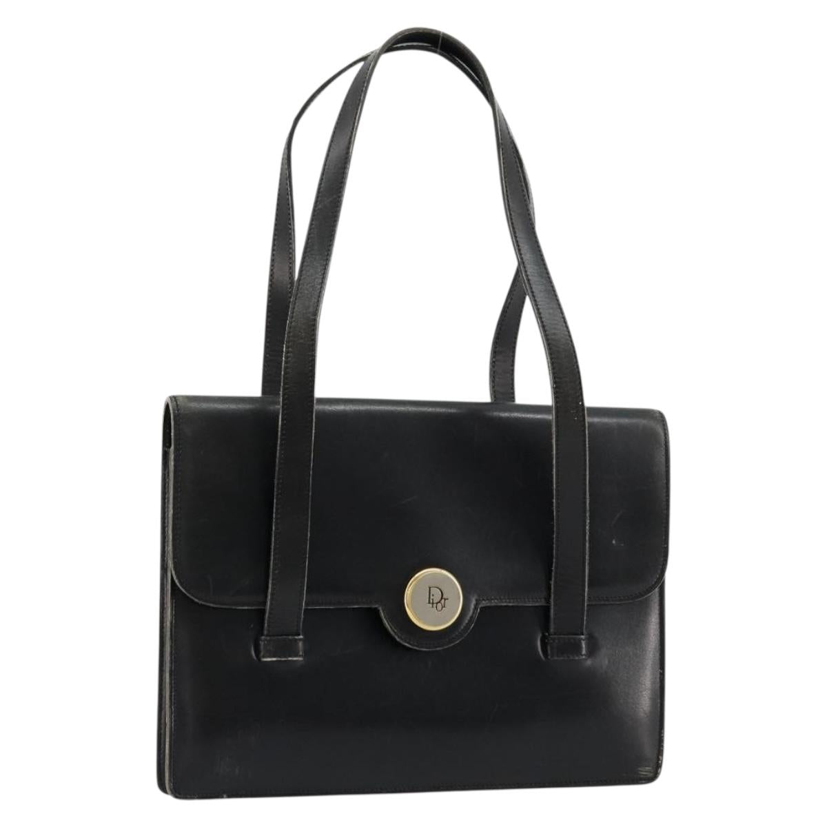 Christian Dior Hand Bag Leather Black Gold Auth ep14233