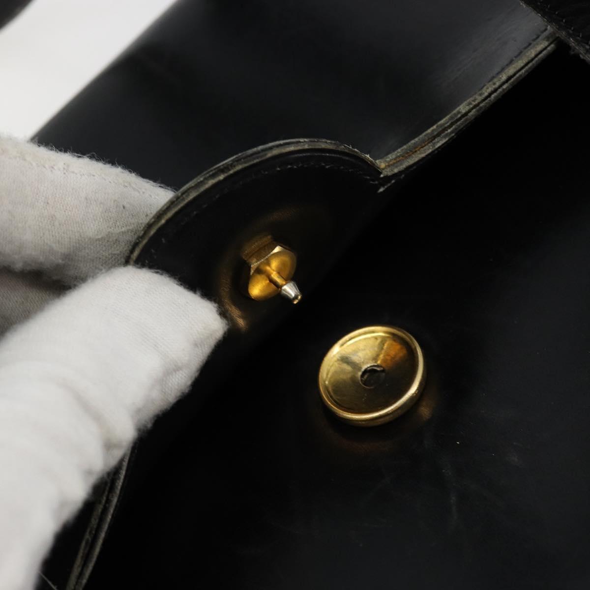 Christian Dior Hand Bag Leather Black Gold Auth ep14233