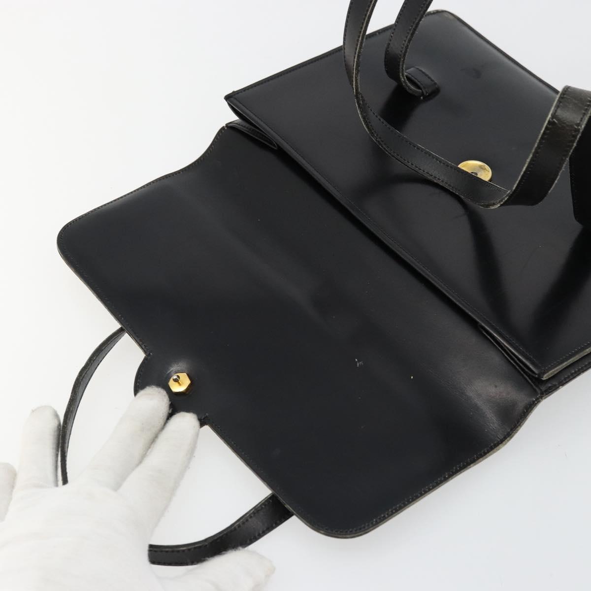 Christian Dior Hand Bag Leather Black Gold Auth ep14233