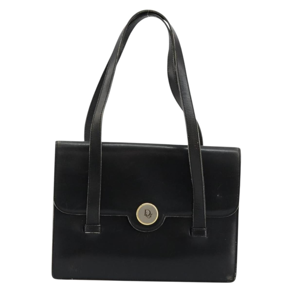 Christian Dior Hand Bag Leather Black Gold Auth ep14233