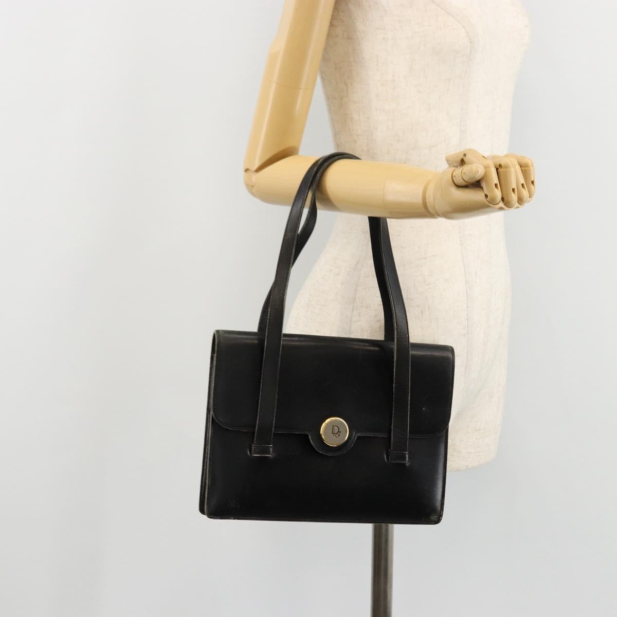 Christian Dior Hand Bag Leather Black Gold Auth ep14233
