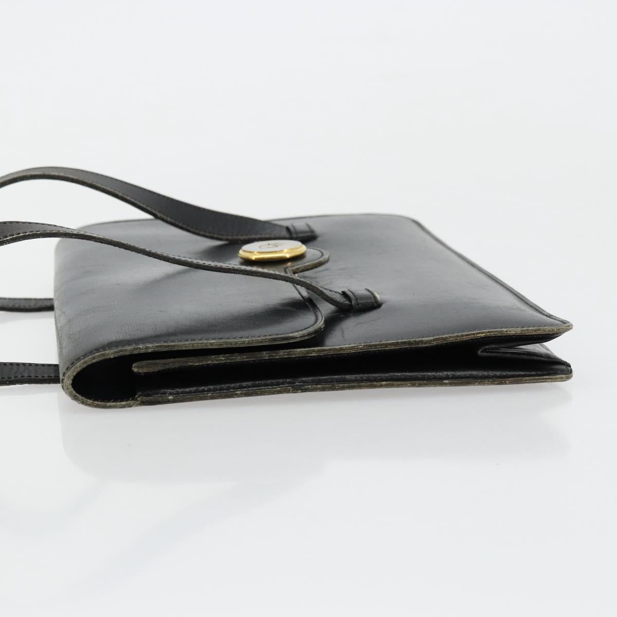 Christian Dior Hand Bag Leather Black Gold Auth ep14233