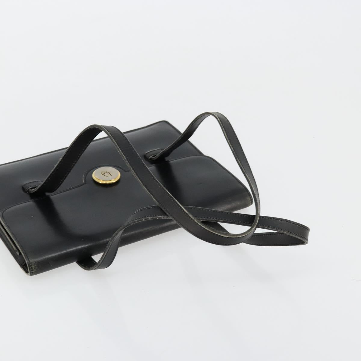Christian Dior Hand Bag Leather Black Gold Auth ep14233