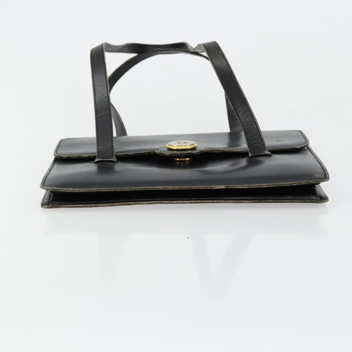 Christian Dior Hand Bag Leather Black Gold Auth ep14233