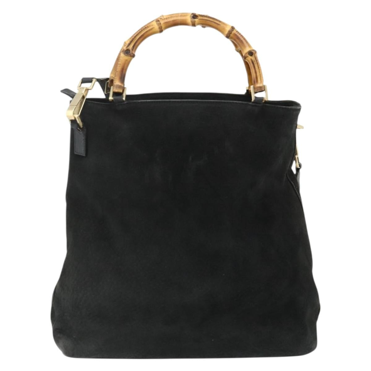 GUCCI Bamboo Hand Bag Suede 2way Black Gold 002 2122 0506 Auth ep14234