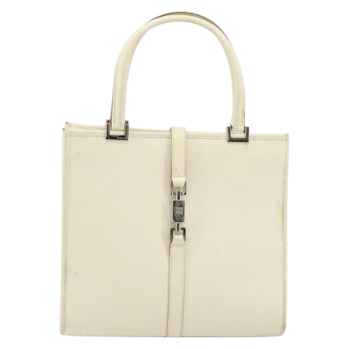 GUCCI Jackie Hand Bag Leather Ivory Silver 002 1065 Auth ep14245
