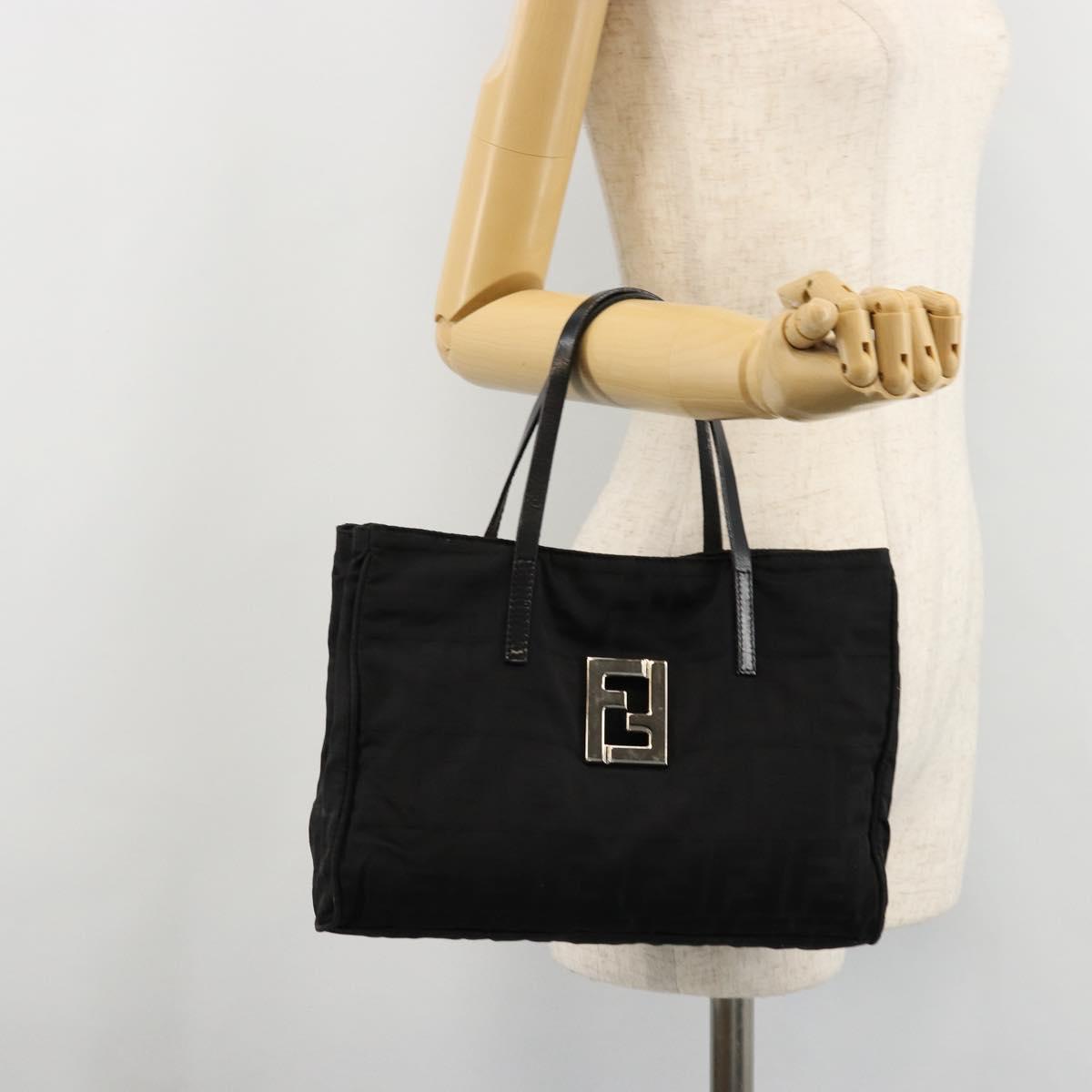 FENDI Zucca Canvas Hand Bag Black Silver Auth ep14249A