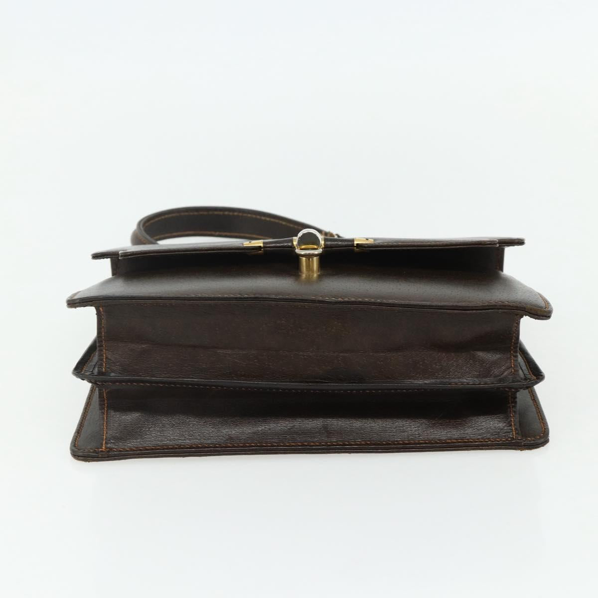 GUCCI Hand Bag Leather Brown Gold Auth ep14250