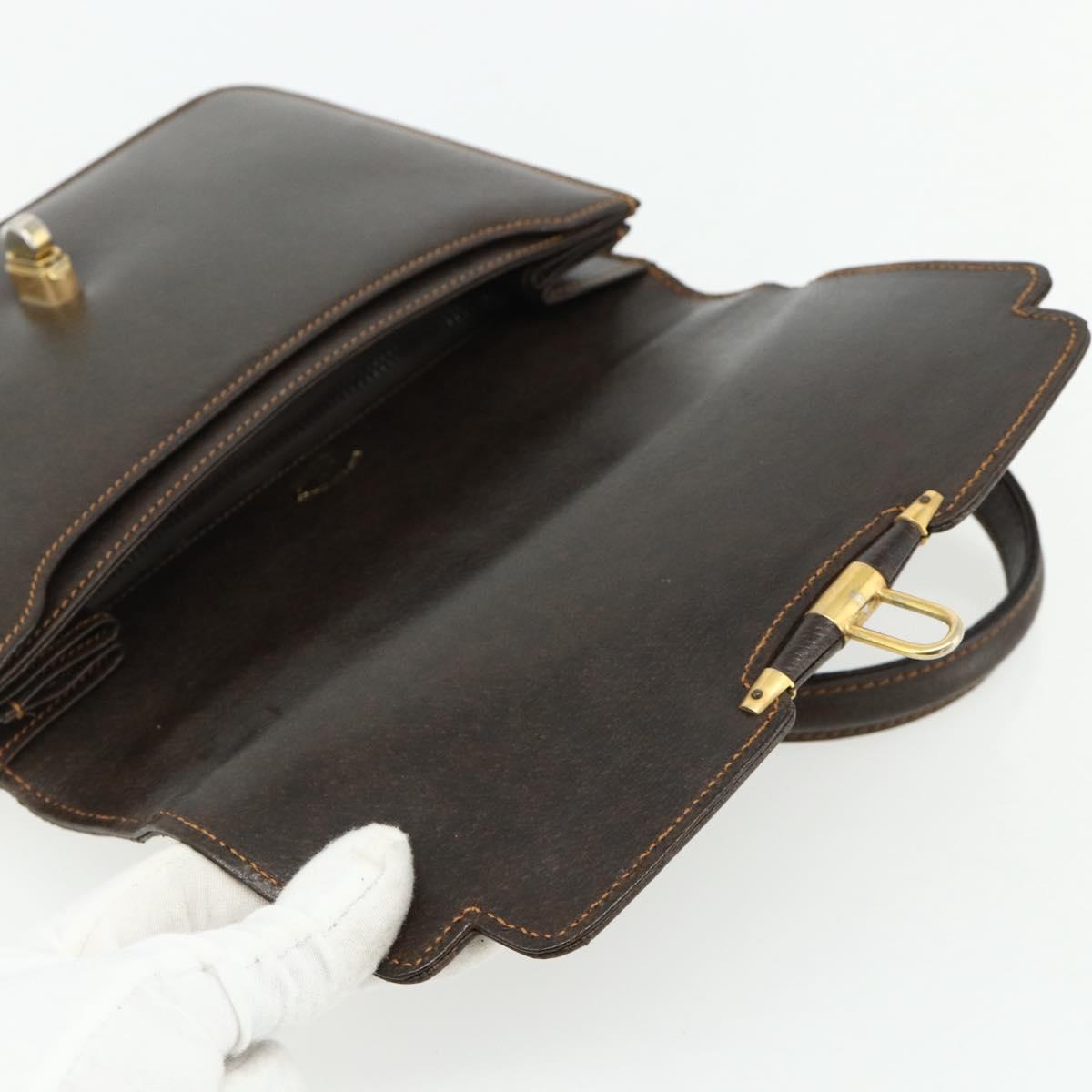 GUCCI Hand Bag Leather Brown Gold Auth ep14250