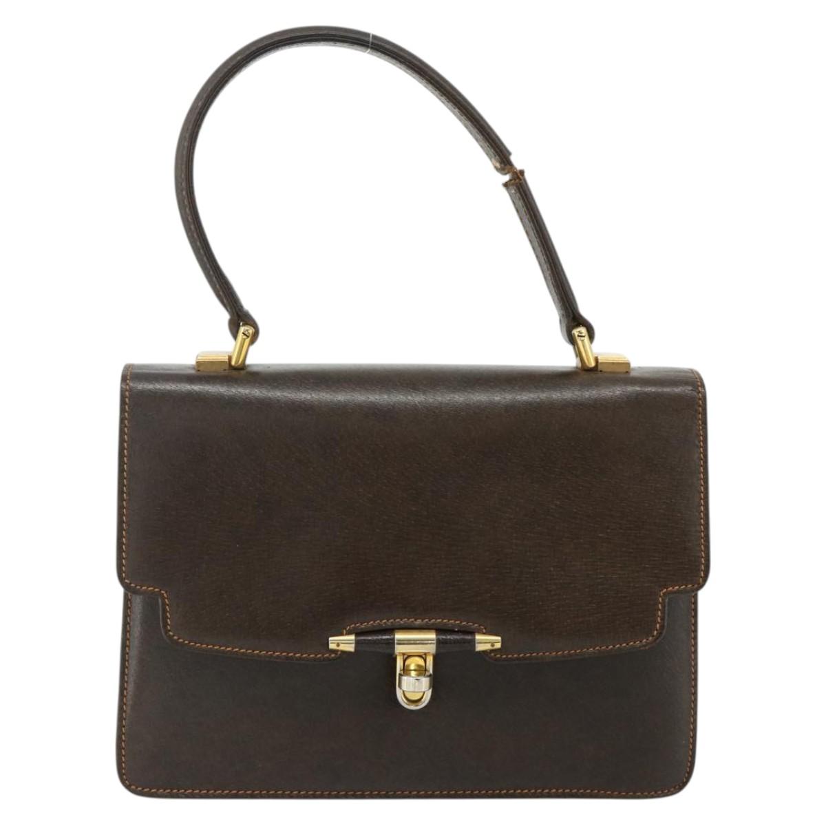 GUCCI Hand Bag Leather Brown Gold Auth ep14250