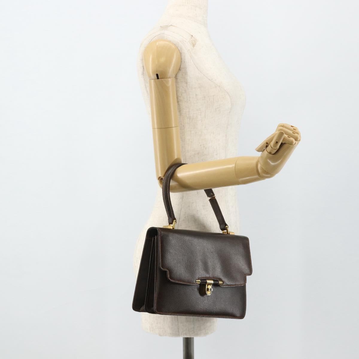 GUCCI Hand Bag Leather Brown Gold Auth ep14250