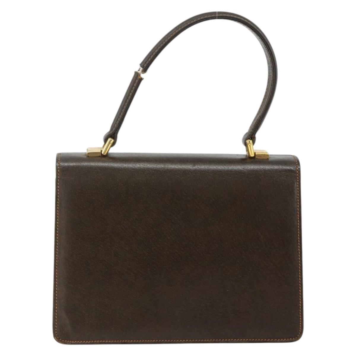GUCCI Hand Bag Leather Brown Gold Auth ep14250