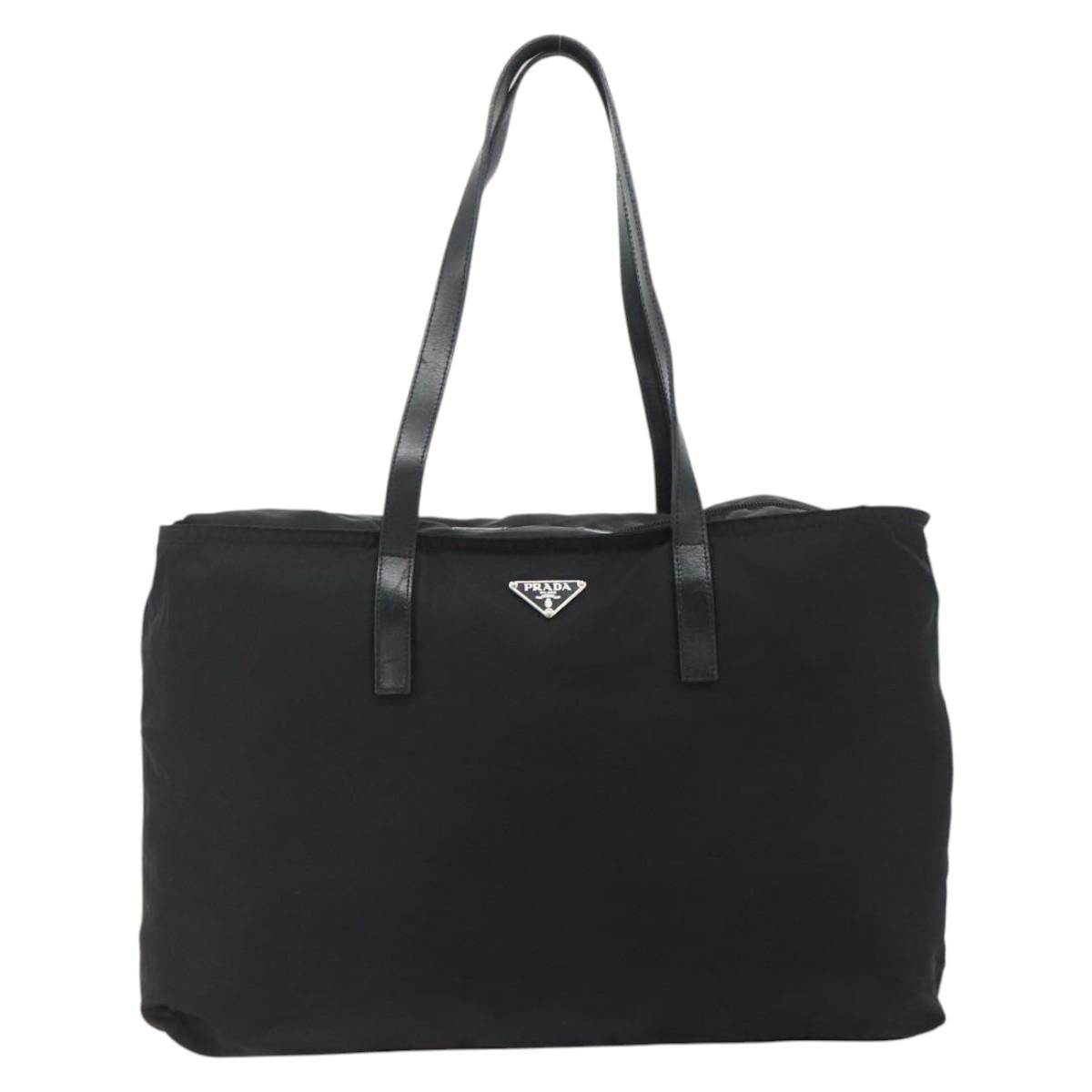 PRADA Tote Bag Nylon Black Silver Auth ep14252