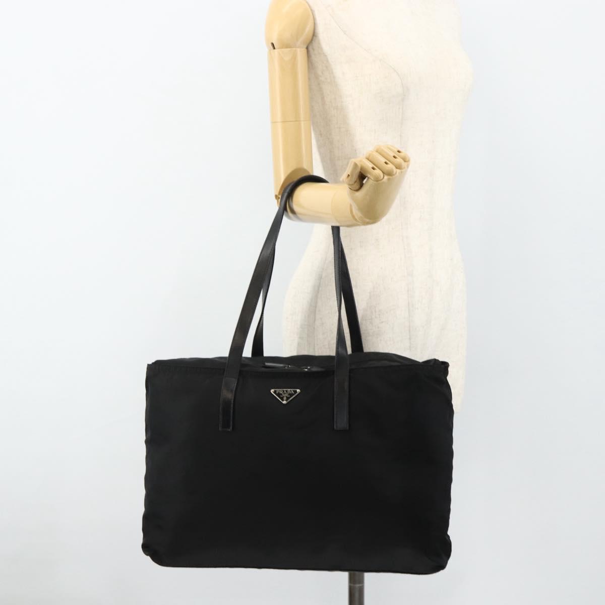 PRADA Tote Bag Nylon Black Silver Auth ep14252