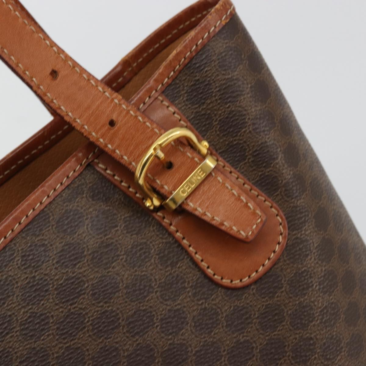 CELINE Macadam Canvas Tote Bag PVC Leather Brown Gold Auth ep14253