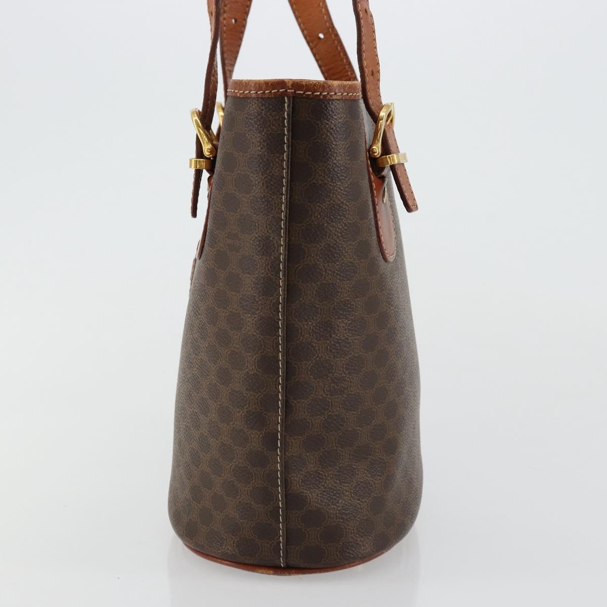 CELINE Macadam Canvas Tote Bag PVC Leather Brown Gold Auth ep14253