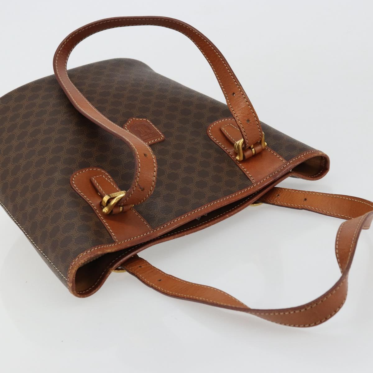 CELINE Macadam Canvas Tote Bag PVC Leather Brown Gold Auth ep14253