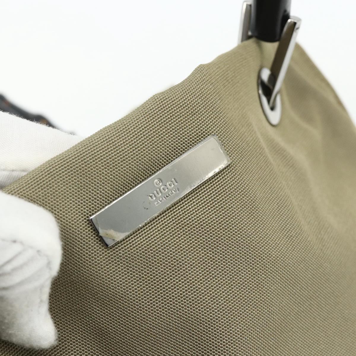 GUCCI Bamboo Hand Bag Nylon Beige Silver 002 1016 Auth ep14257