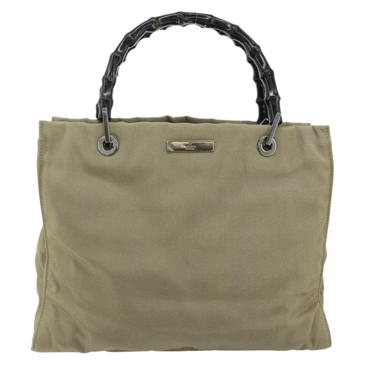 GUCCI Bamboo Hand Bag Nylon Beige Silver 002 1016 Auth ep14257