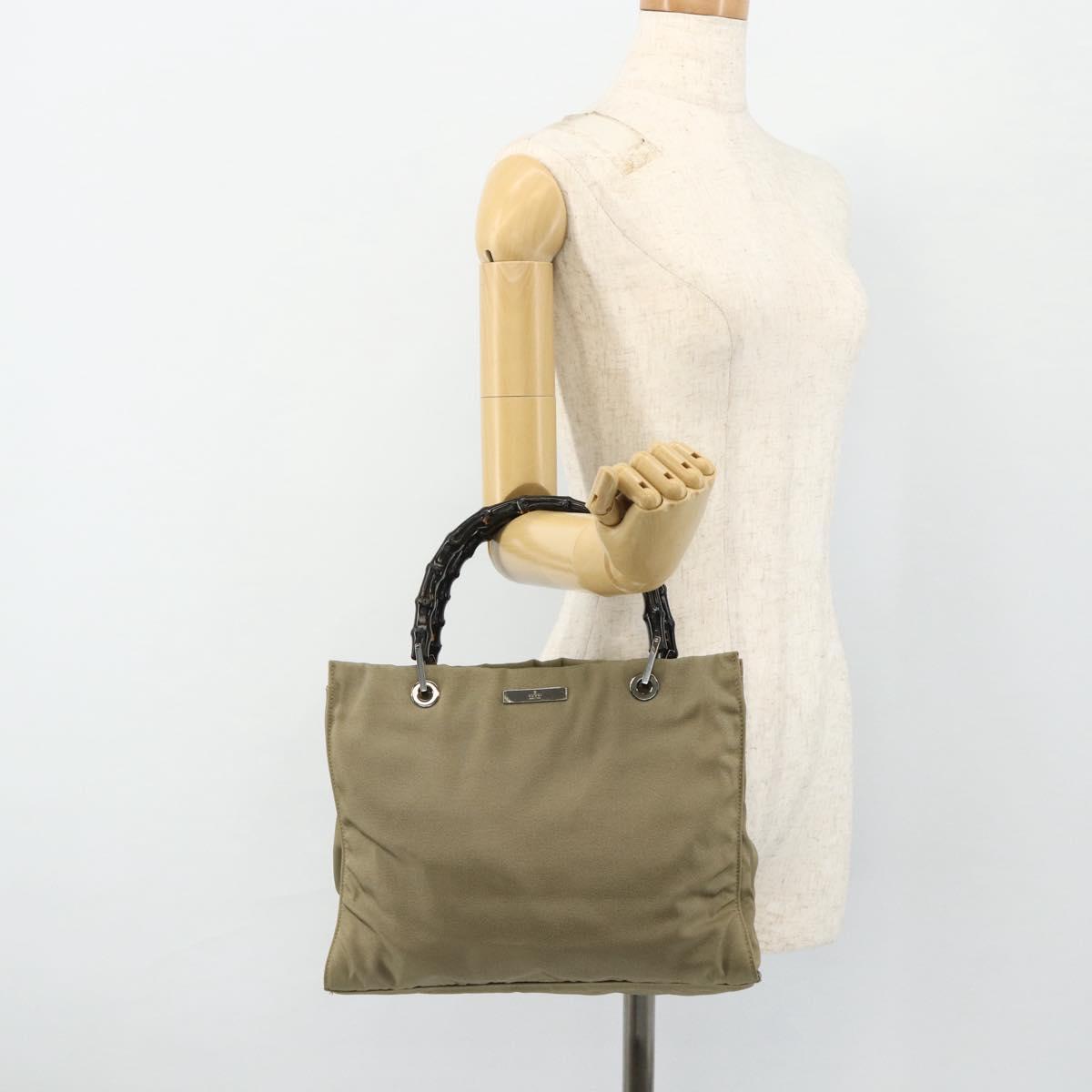 GUCCI Bamboo Hand Bag Nylon Beige Silver 002 1016 Auth ep14257