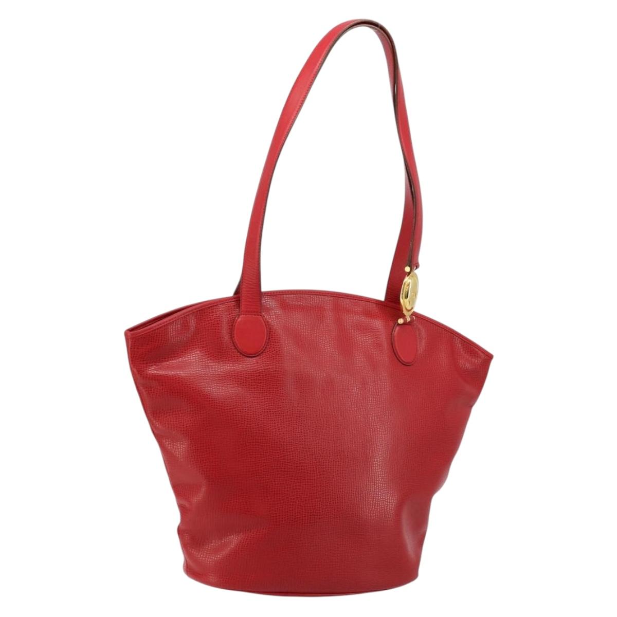 Christian Dior Tote Bag Leather Red Gold Auth ep14258